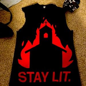 Stay lit muscle tee with burning church